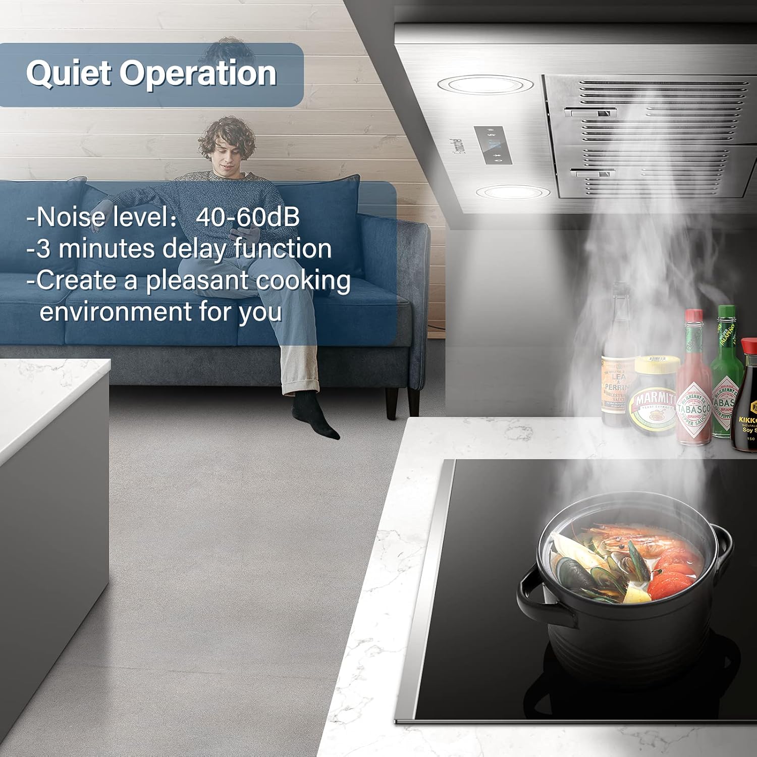 AMZCHEF Campana extractora de 30 pulgadas, campana extractora de acero inoxidable de 900 CFM, campana de ventilación integrada con ventilador de