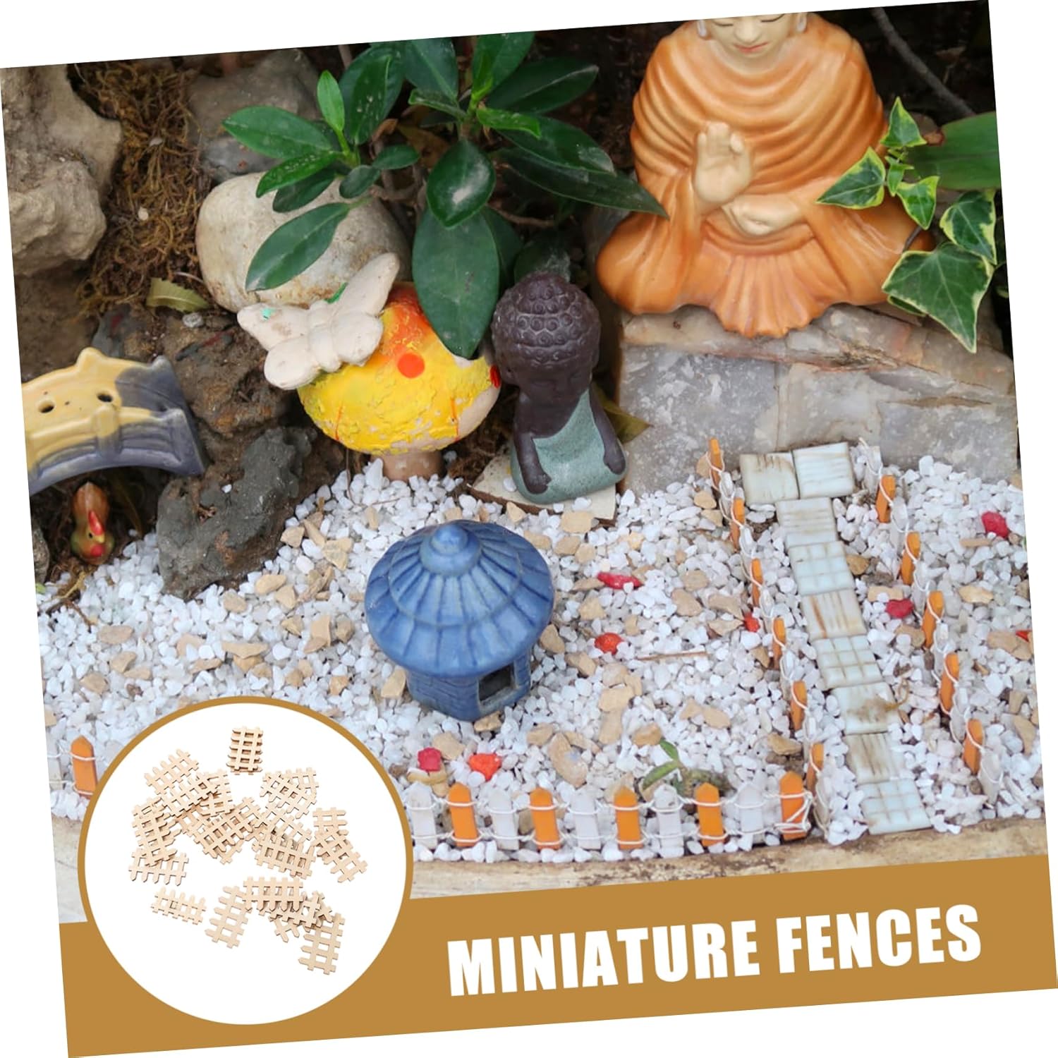 Uonlytech 100 piezas de mini valla de decoración para el hogar, mini valla de piquete de madera en miniatura, mini valla de madera para el hogar,
