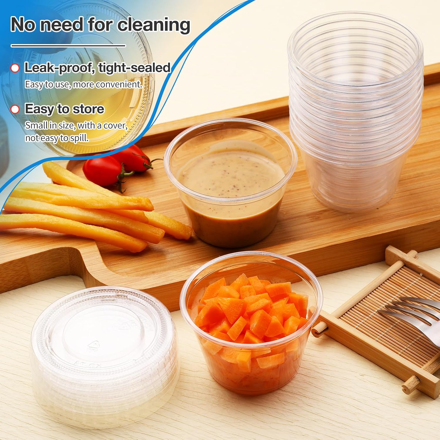 Juego de 50 vasos de gelatina de 4 onzas con tapas, tazas de plástico para porciones, tazas desechables para soufflé, tazas pequeñas de plástico