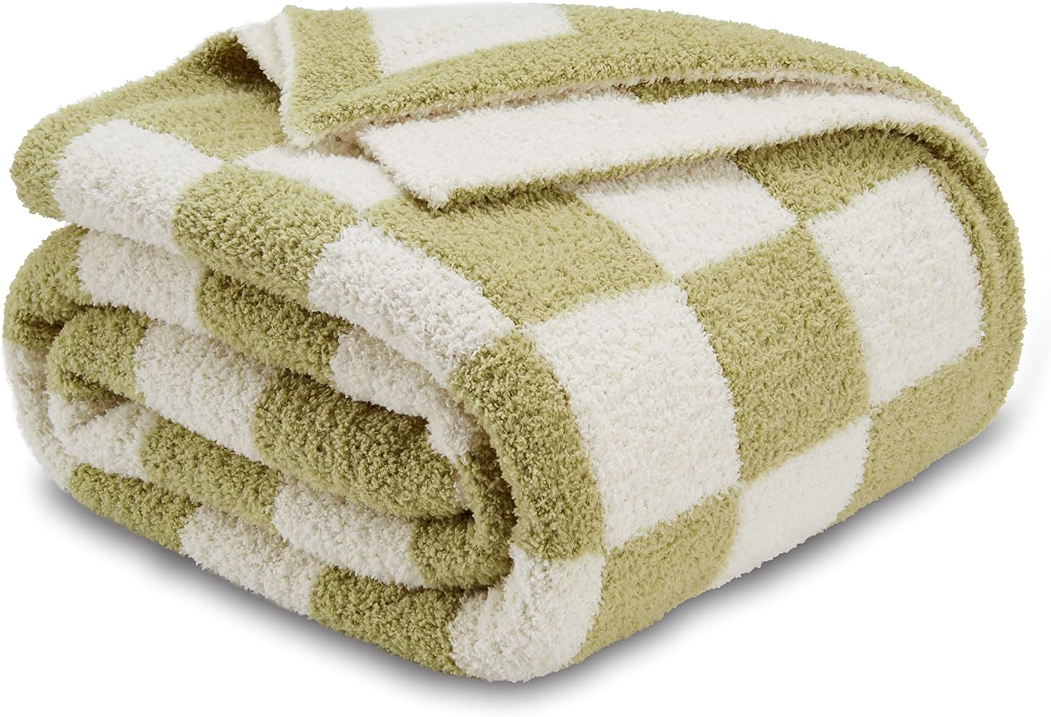Manta de cuadros ultra suave y acogedora manta de cuadros verde salvia, cálida y esponjosa, manta a cuadros verde salvia y blanco para sofá y cama,