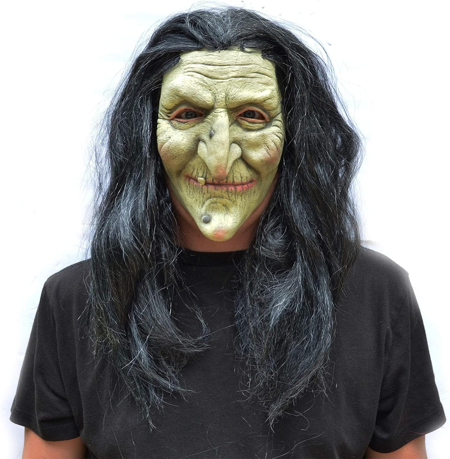 TXGMNA Máscara de bruja de anciana, máscara de disfraz de Halloween con cabello y sombrero, espeluznante fiesta de miedo, accesorio de cosplay para