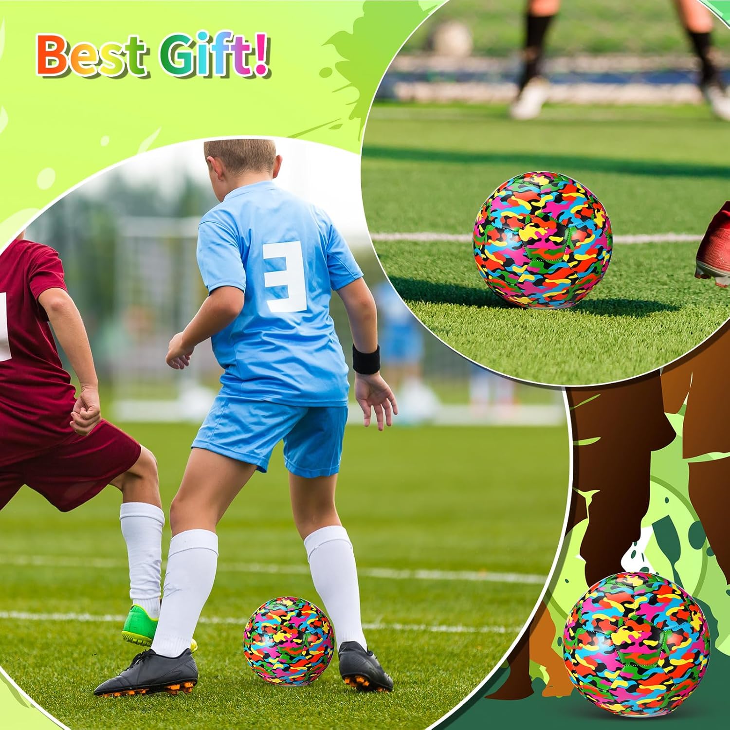 Pelota de fútbol de camuflaje tamaño 4 para niños y niñas, pelota de fútbol con bomba de inflador, para deportes en interiores y exteriores, pelota