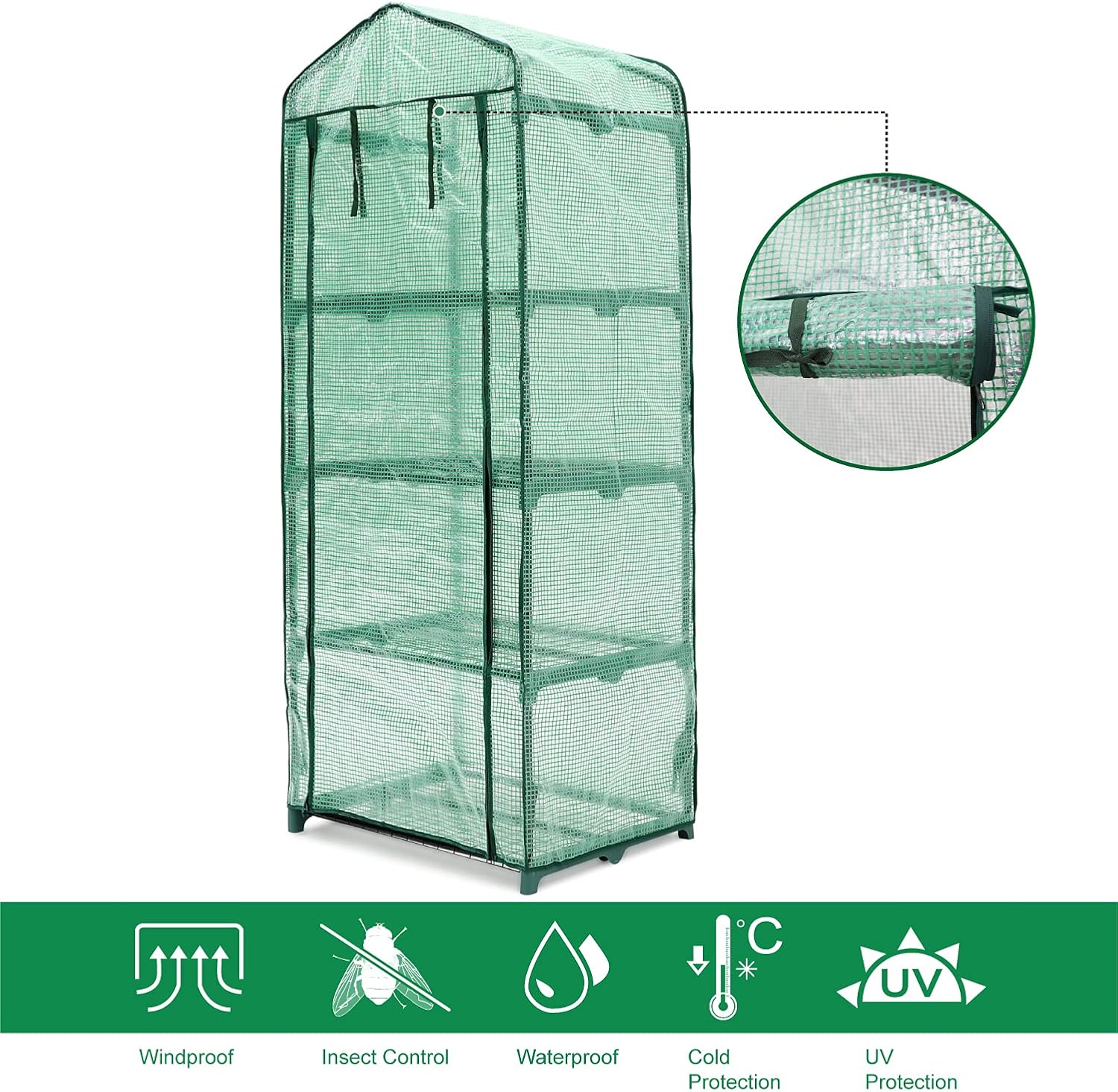 ABCCANOPY Mini invernadero de 4 niveles portátil de jardinería con puerta con cremallera para uso en interiores y exteriores (cubierta de