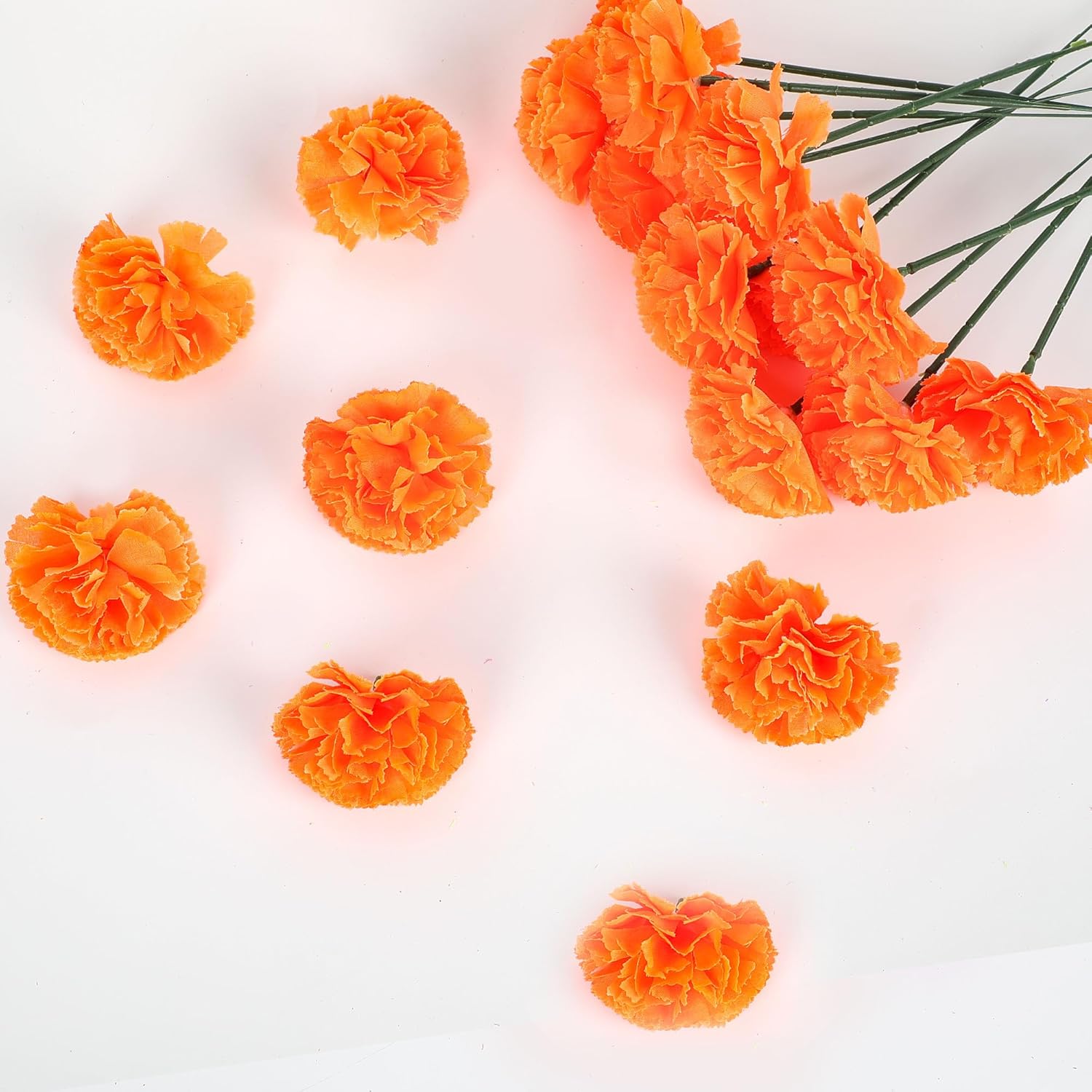 59 pancartas mexicanas de caléndula artificiales, flores de caléndula artificiales, flores naranjas de seda para el Día de los Muertos, Día de los