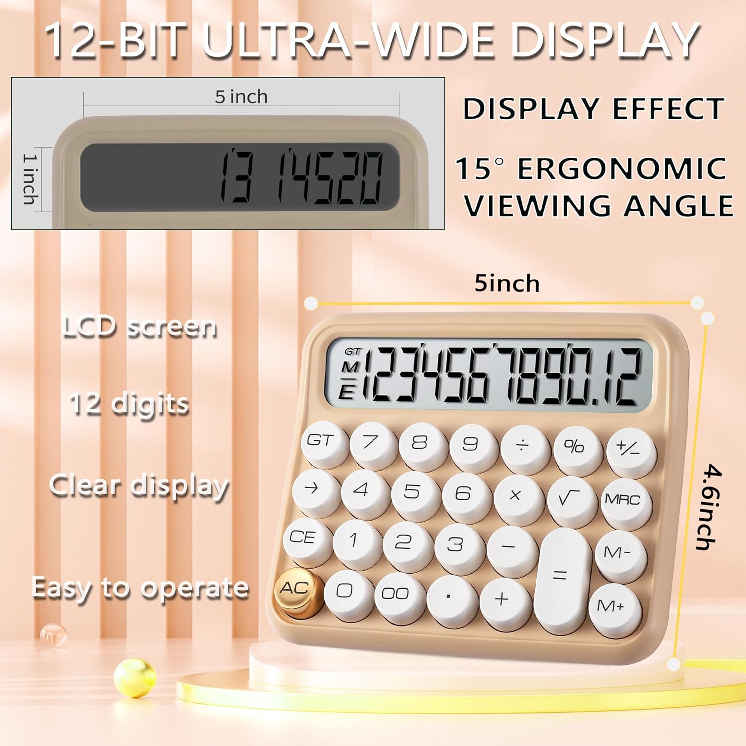 VEWINGL Calculadora de interruptor mecánico de 12 dígitos, pantalla grande de escritorio y botones, calculadora con pantalla LCD grande para