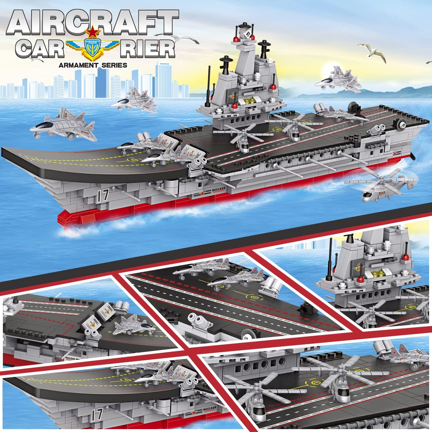 Juego de bloques de construcción de juguete con caja de almacenamiento, 1131 piezas, acorazado del ejército, aviones, barco, juguete de construcción