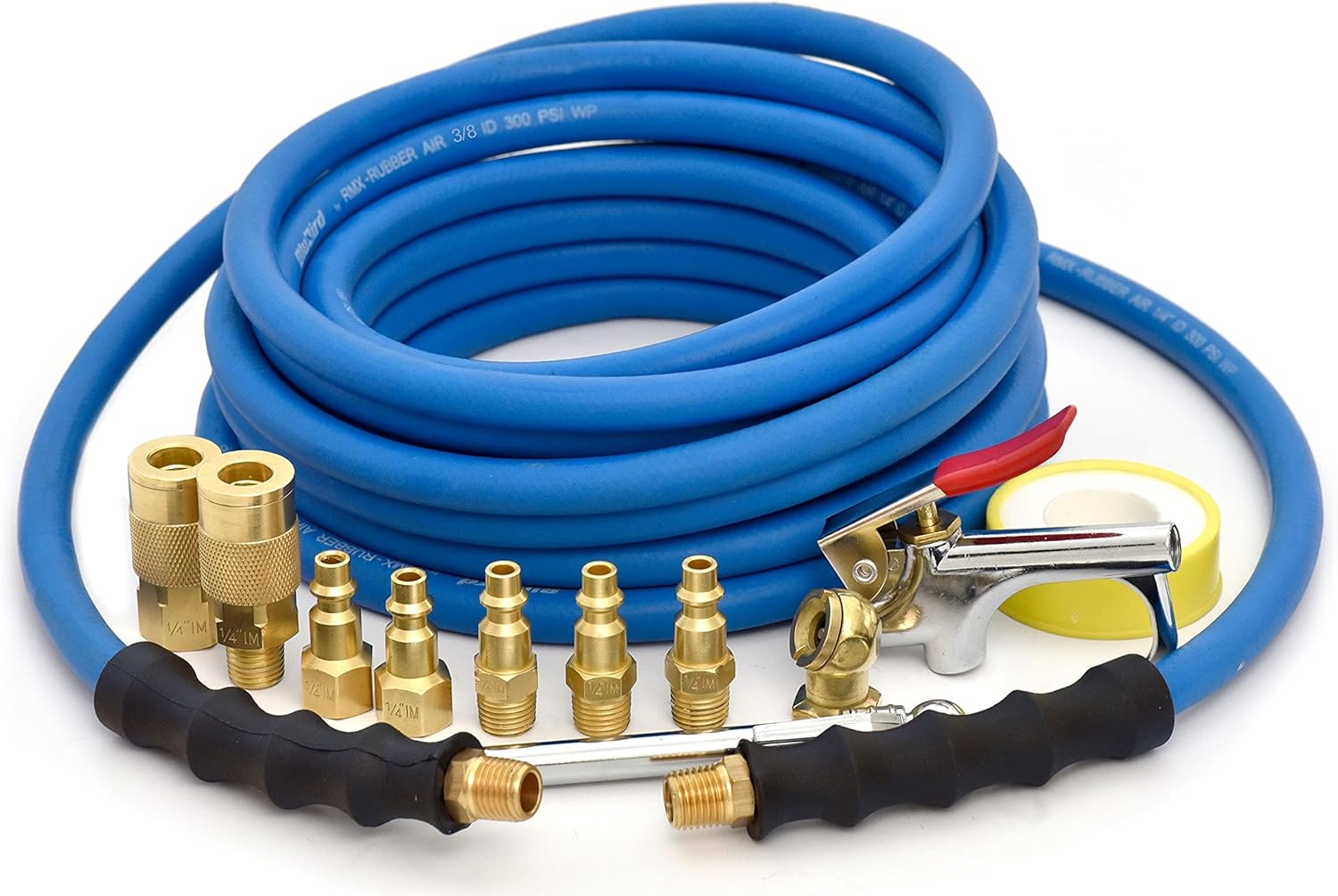 BLUBIRD BB3825KIT Kit de accesorios para compresor de aire de 38″ x 25′, 100% goma, más ligero, más fuerte, más flexible, 300 PSI, 50F a 190F