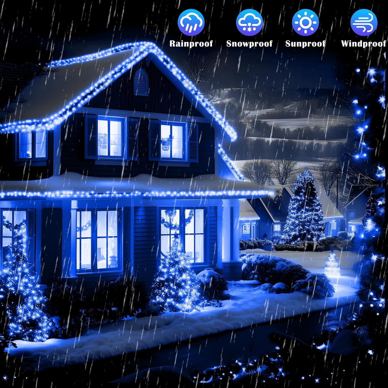 Luces de Navidad de 500 pies para exteriores, 1400 LED, impermeables, para decoración de árbol de Navidad, luces con 8 modos de enchufe,