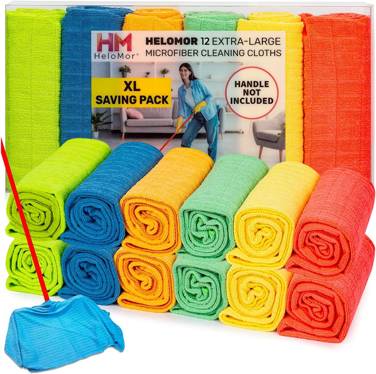 HELOMOR 12 paños de limpieza de microfibra extra grandes, 30 x 18 pulgadas para trapeador de escobilla de escobilla de goma, trapos de colores