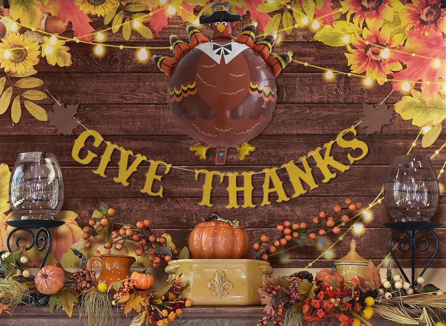 Funnytree Kit de accesorios de decoración de otoño Give Thank – un telón de fondo de 5.9 x 3.6 pies, tarjetas, cinta, globo, juego de suministros