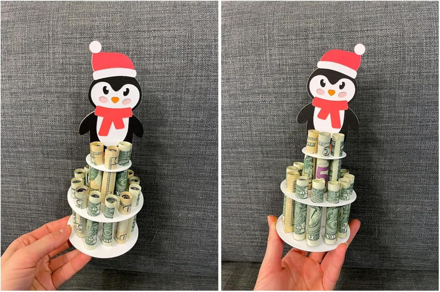 Soporte para dinero en efectivo de Feliz Navidad  Nuevo soporte de madera hecho a mano para regalo de Navidad, múltiples agujeros de doble capa,