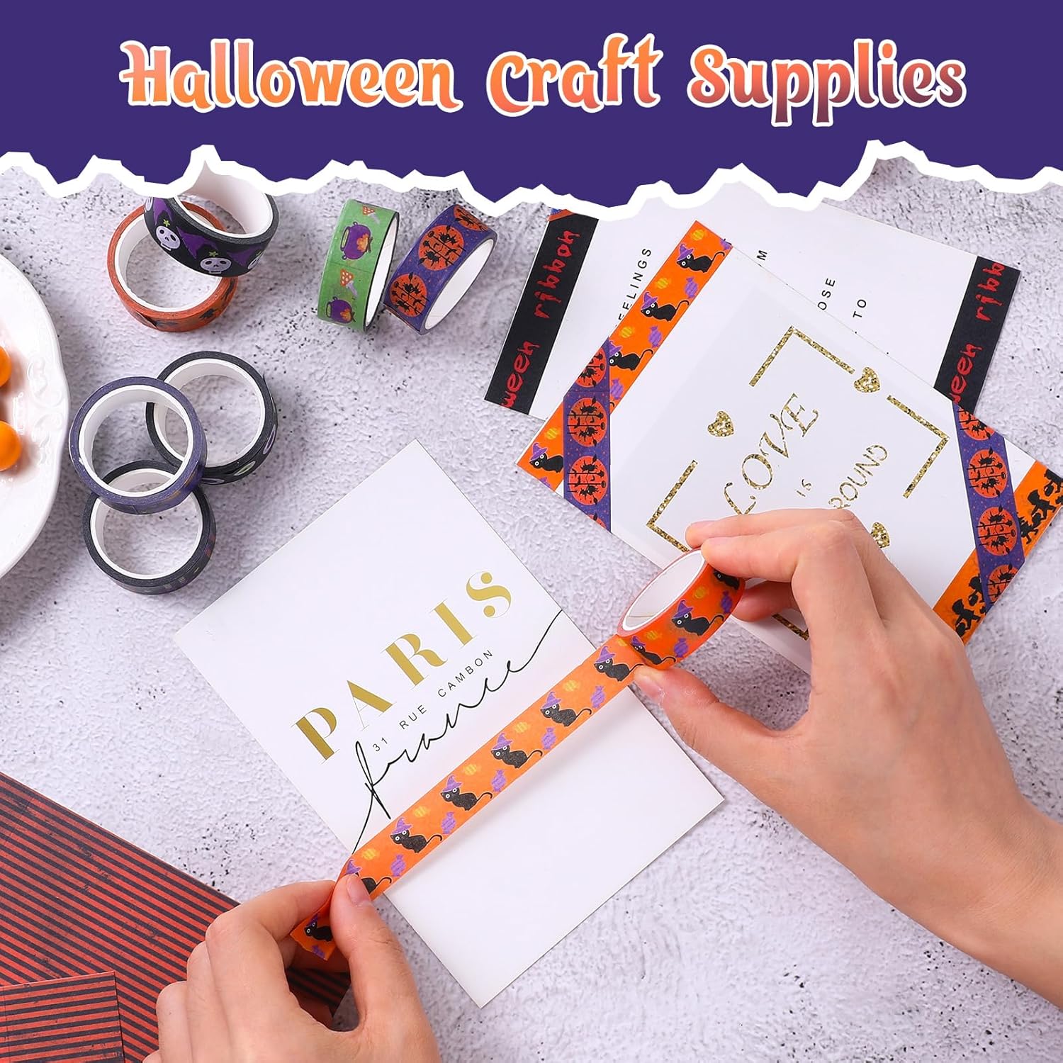 12 rollos de cinta Washi de Halloween, cinta decorativa de terror de Halloween con patrones de telaraña de calabaza, fantasma, murciélago, araña,