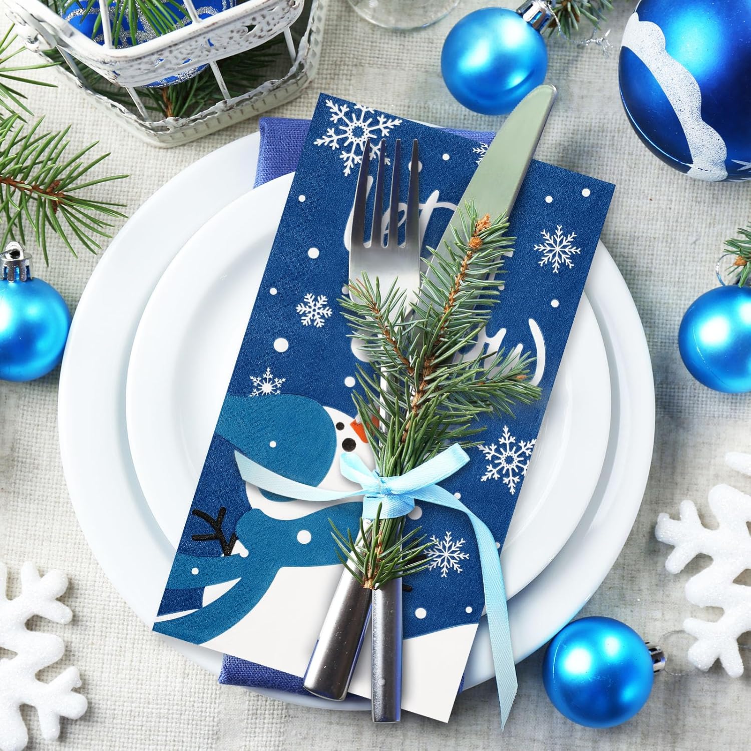 Whaline Servilletas de Navidad para invitados, muñeco de nieve, 3 capas, desechables, de papel, para invierno, suministros de fiesta, decoración de
