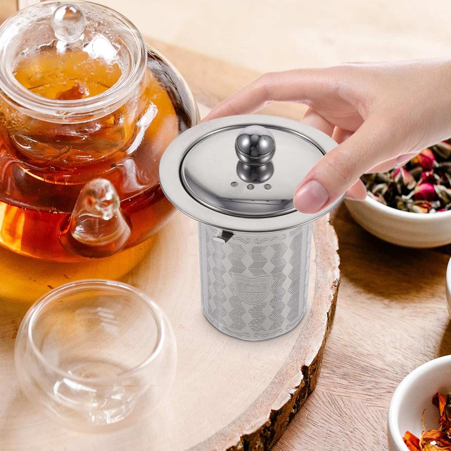 HEMOTON Colador de té con tapas, filtro de té de acero inoxidable, filtros de té, tetera de metal, accesorios para tetera, accesorios para cafetera,