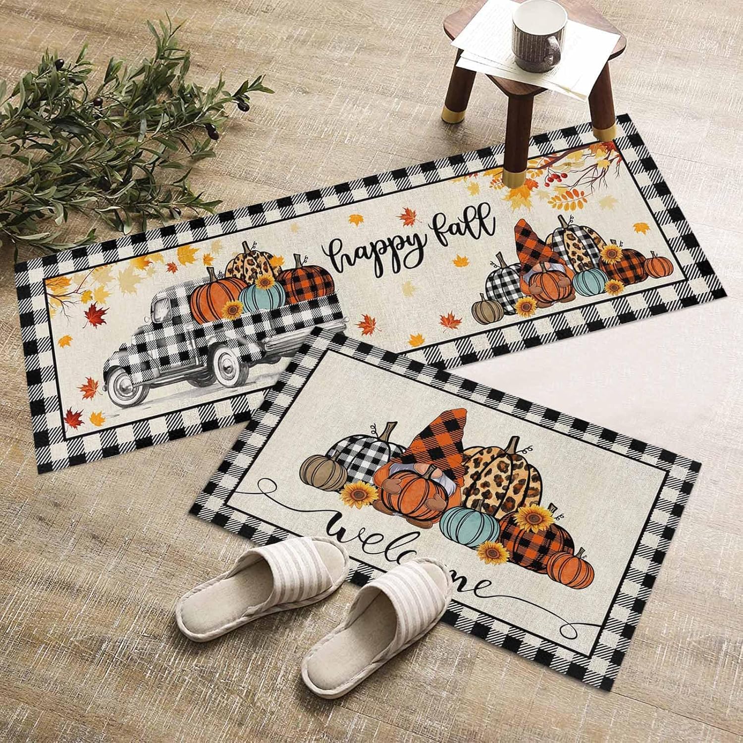 PRINT PICTURE ARTHOME Alfombras de cocina absorbentes antideslizantes para piso, alfombra de cocina de otoño de Acción de Gracias, calabaza, gnomo,