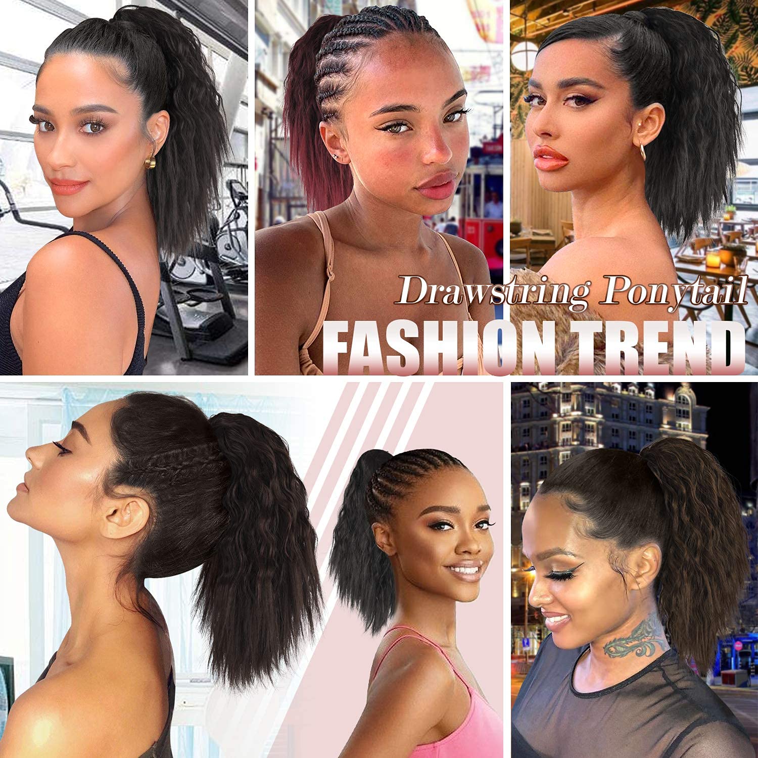 PEACOCO Cola de caballo corta con ondas de maíz, extensión de cola de caballo con cordón para mujeres negras con clip (14 pulgadas (paquete de 1),