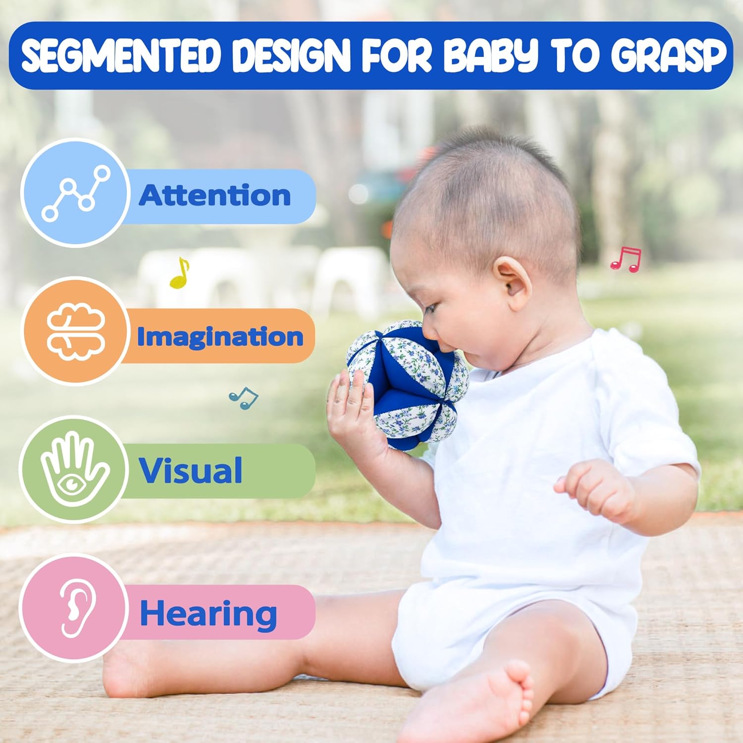 MEYOR Montessori – Bola de tela para bebés, bola de rompecabezas de algodón con sonajero, bola sensorial texturizada para bebés de 6 a 12 meses para