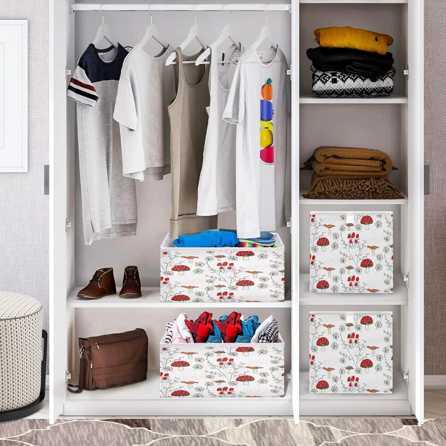 Burbuja Cubos de almacenamiento de hongos de tela, cesta organizadora de armario plegable con asa, cubo de 11 x 11 x 11 pulgadas