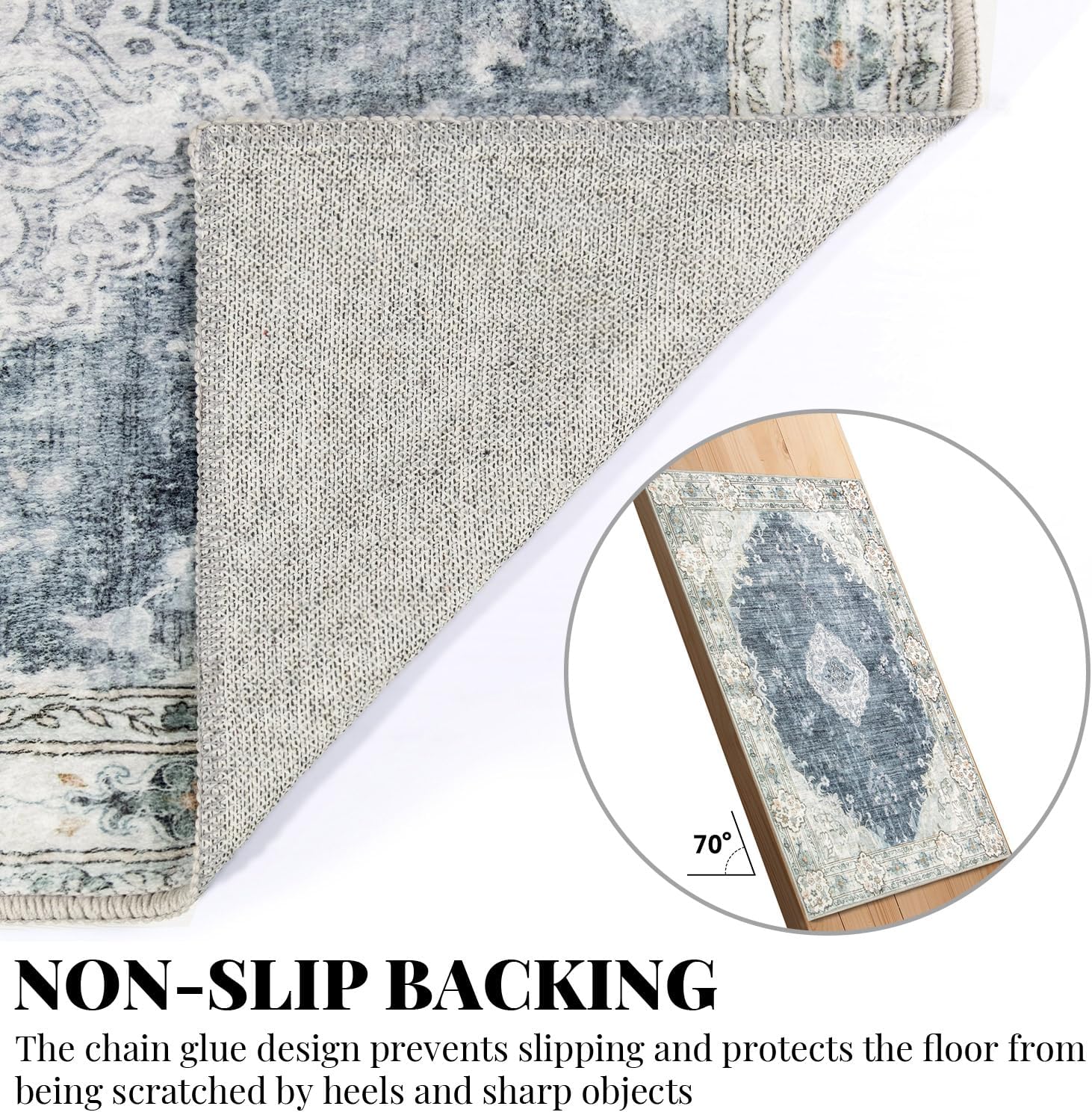 Mujoo – Alfombras de 5 x 7 pies, color azul y gris, lavables a máquina, bohemia, para sala de estar, para dormitorio, lavandería, cocina,