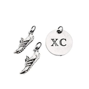 Running SHOE XC Round Pewter Charm Set – Pair of Running Shoe Charms – TWO (2) Pewter Running Shoe Charms and 1 Round Pewter XC Pendant in Organza Running SHOE XC Round Pewter Charm Set – Pair of Running Shoe Charms – TWO (2) Pewter Running Shoe Charms and 1 Round Pewter XC Pendant in Organza