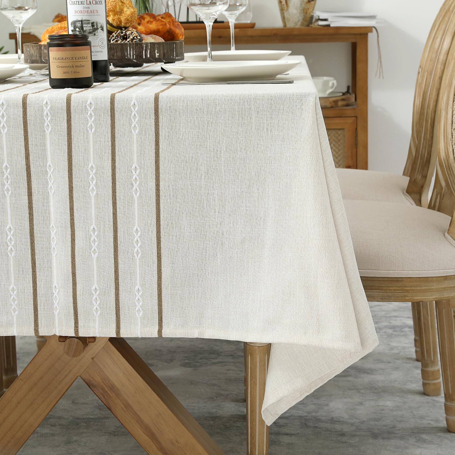 Inrarely Mantel bordado de granja de 60 x 84 pulgadas, mantel rectangular rústico resistente a las arrugas, mantel de lino lavable para comedor,