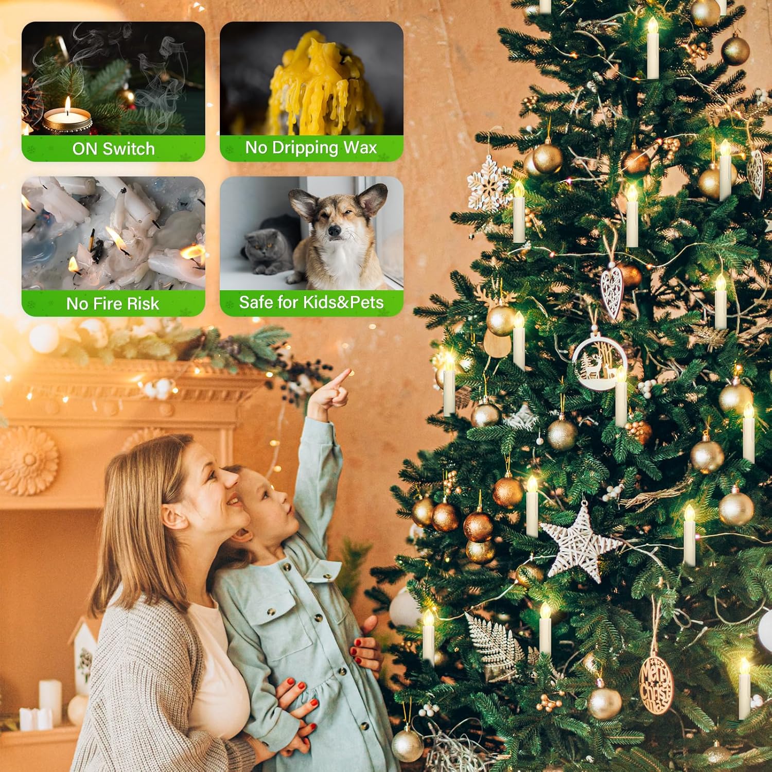 10 velas de Navidad para ventana, funciona con pilas, sin llama, con temporizador y clips remotos, luz blanca cálida para decoración de árboles de