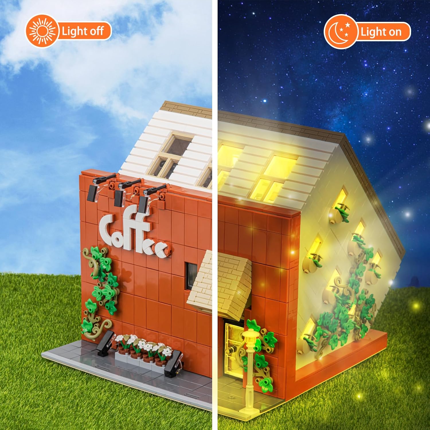 Juego de construcción de cafetería con luz LED, colección de bloques de construcción de casa moderna de calle, kit de modelo de juguete, juego