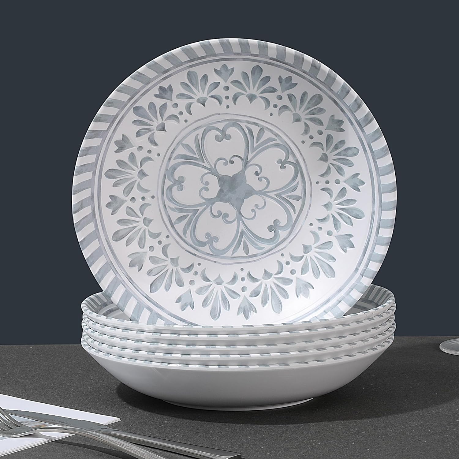 Yinshine Juego de platos llanos de melamina, juego de platos profundos de 9.25 pulgadas, 6 platos de ensalada, juego de platos en relieve para 6,