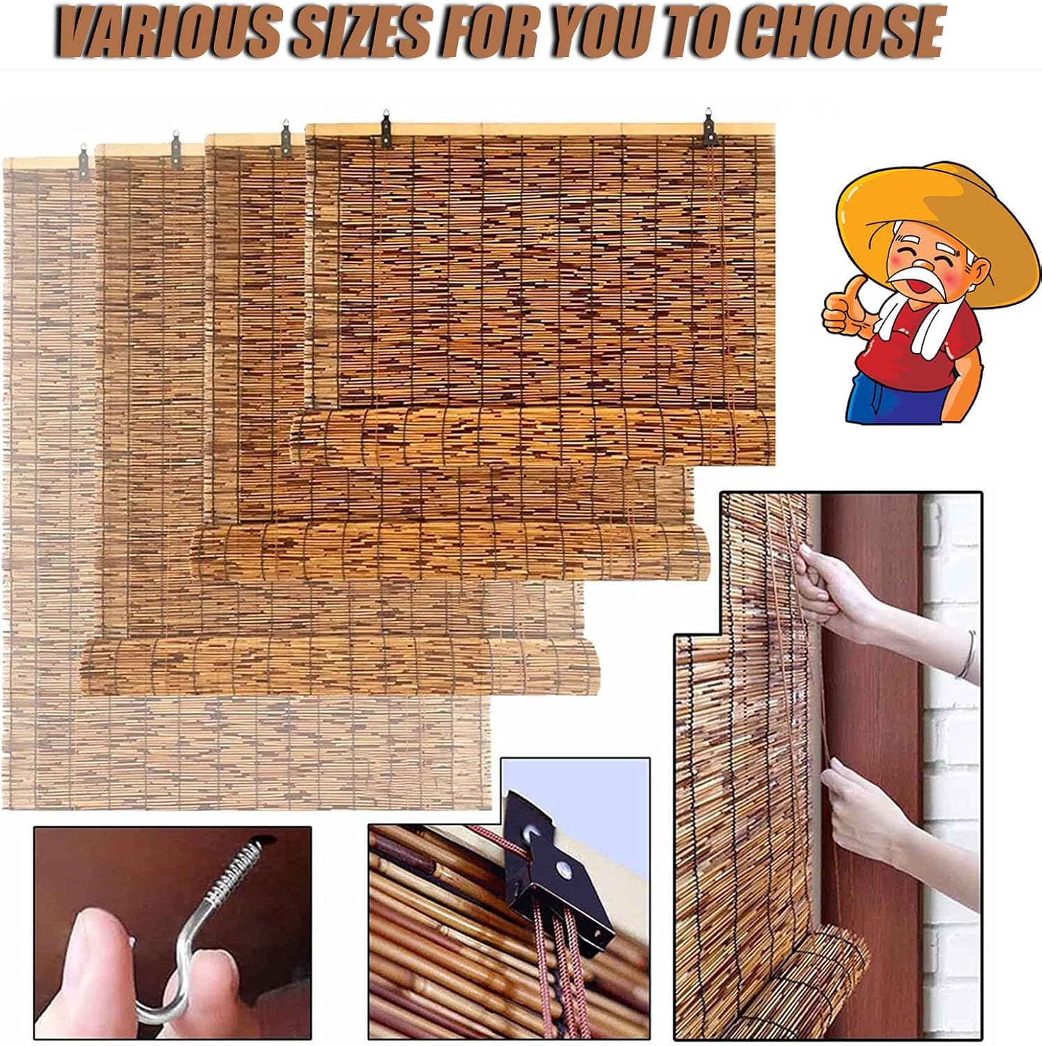 Persianas enrollables de bambú retro, persianas enrollables de bambú, persianas enrollables de bambú, persianas enrollables de bambú para
