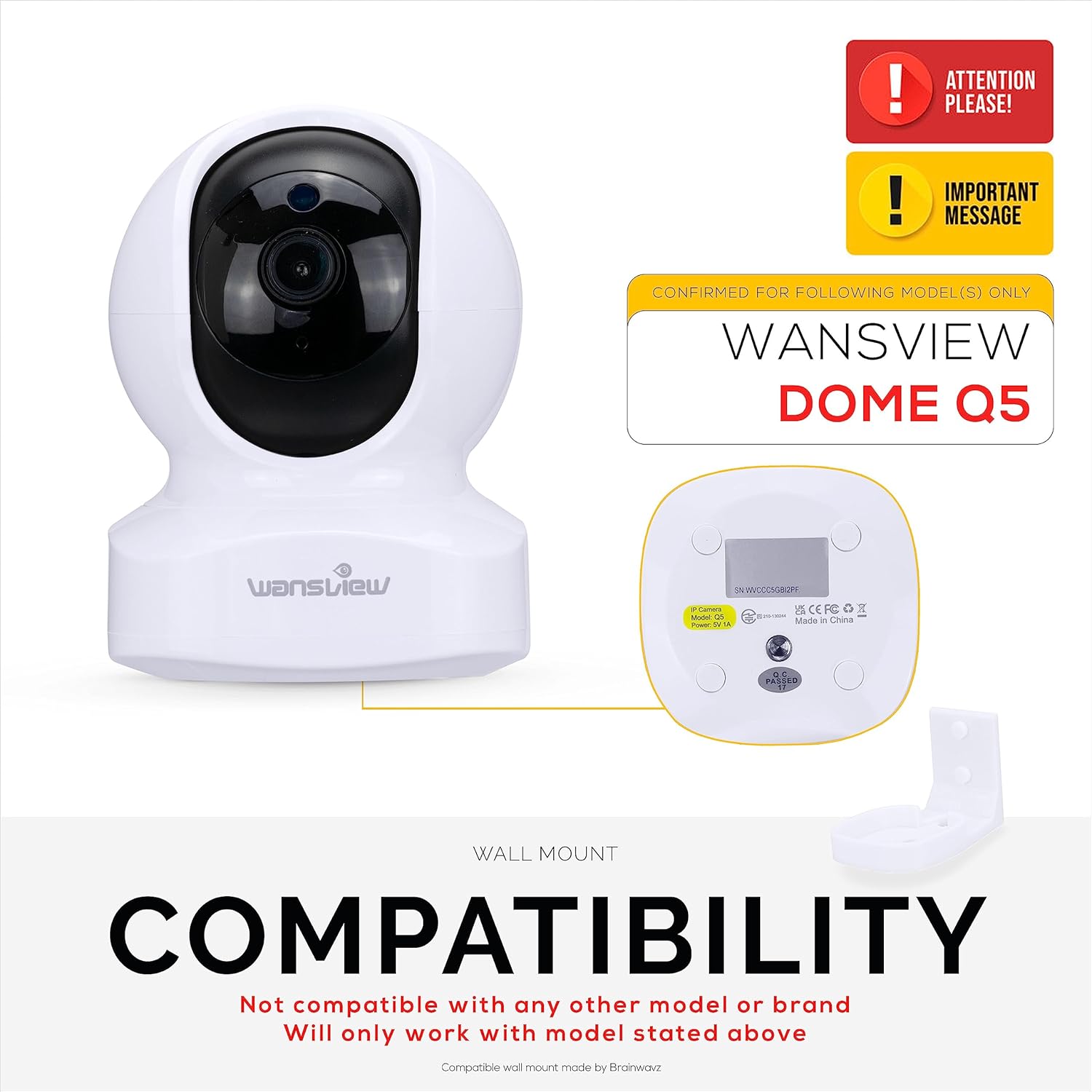 Soporte de pared para cámara de seguridad inteligente Wansview Dome Q5, soporte de diseño personalizado, reduce los puntos ciegos y el desorden,