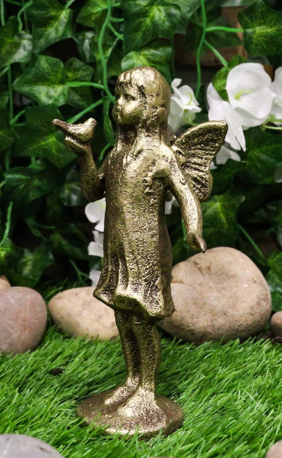 Ebros Gift Hierro fundido rústico con acabado antiguo encantado de hadas de jardín de hadas con figura de pájaro azul de 7 pulgadas de alto, ideas