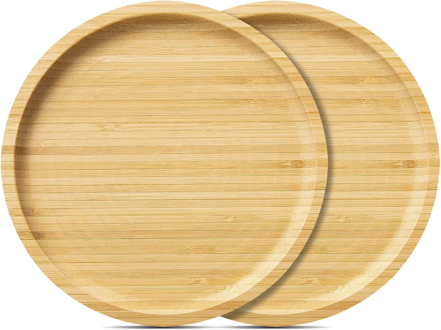 Yangbaga Platillo de madera de bambú de 6.7 pulgadas, paquete de 2 bandejas para plantas, platillo redondo para plantas de interior y exterior