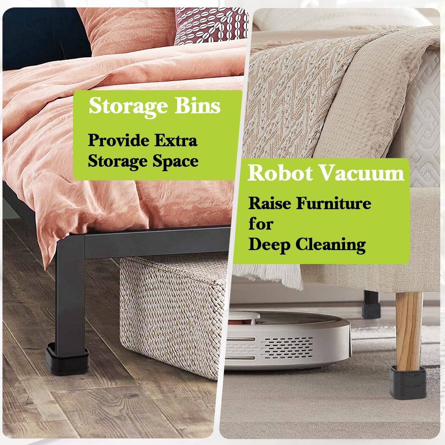 Yookwutar Paquete de 4 elevadores de muebles de 1 pulgada, elevadores de cama ajustables resistentes para mesa, escritorio, sofá, gabinete, patas de
