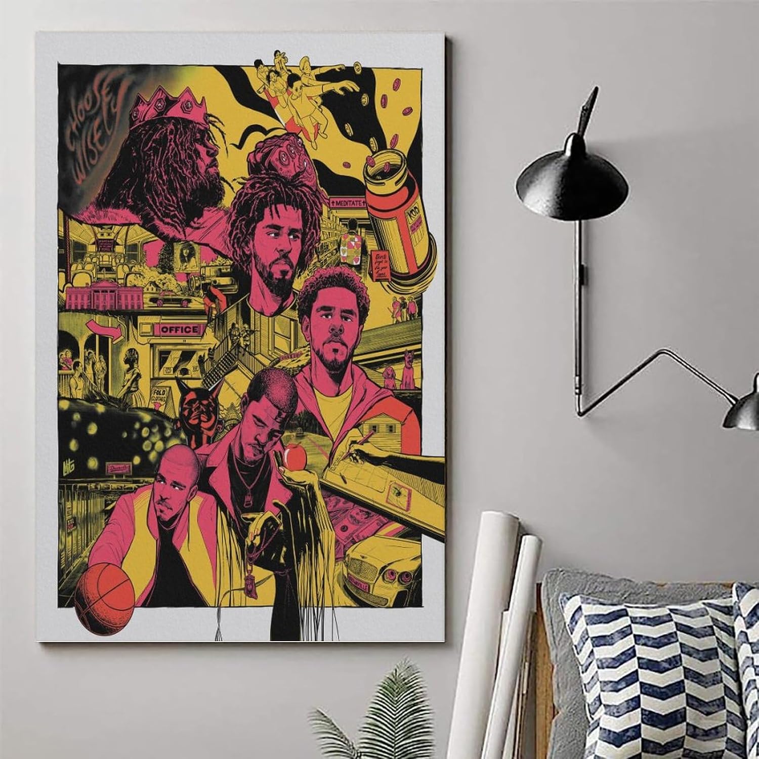 MOZEU J Cole – Póster de cómic de rapero hip-hop, para habitación, estética, arte de pared, decoración de dormitorio, 12 x 18 pulgadas (11.8 x 17.7