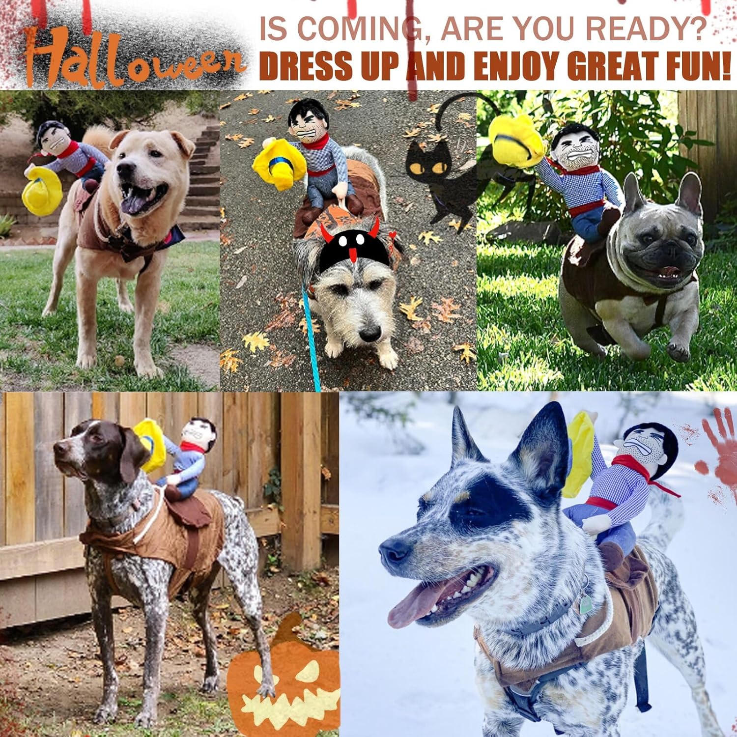 Disfraces para perro, disfraces de vaquero para mascotas, estilo caballero para mascotas, muñeca y sombrero, ropa para cachorros, ropa de Halloween,