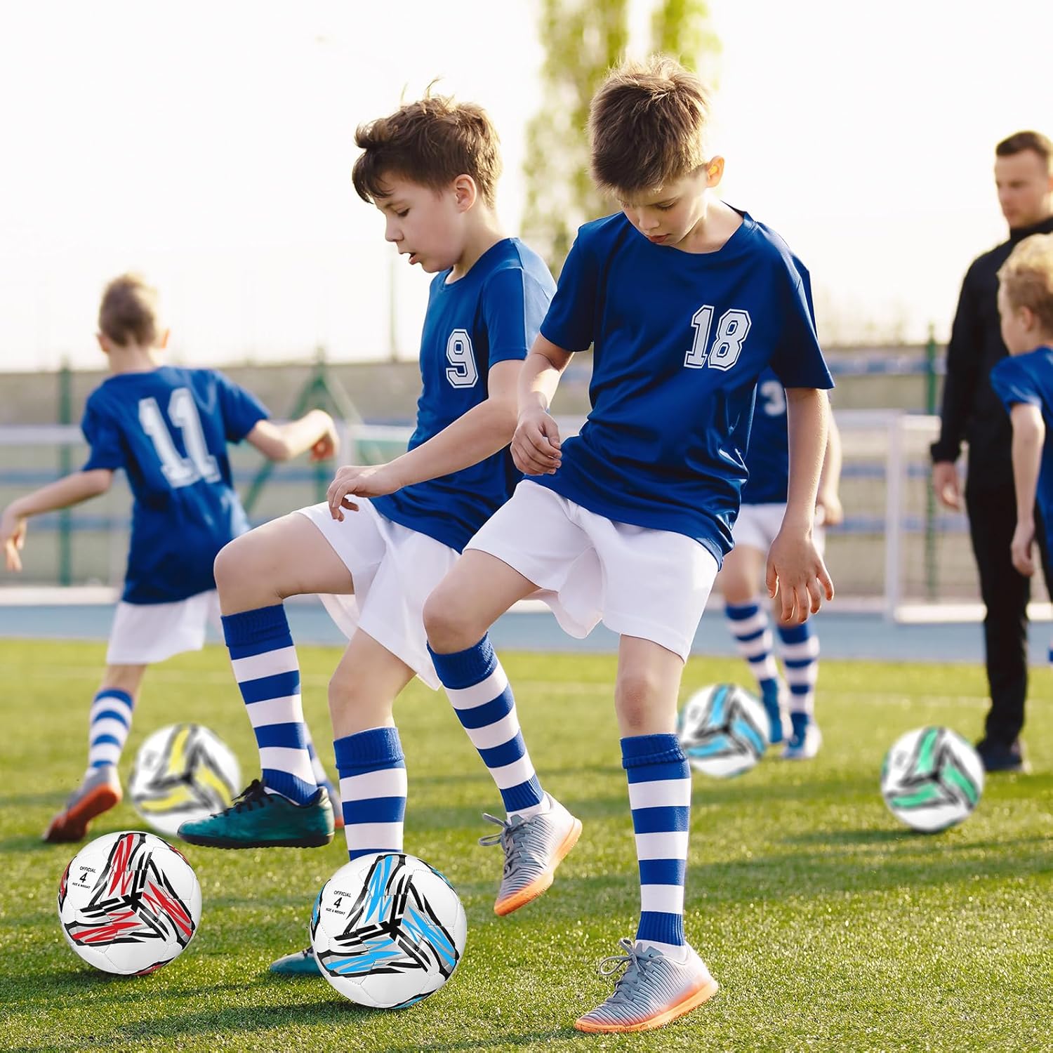 4 pelotas de fútbol a granel con bomba y bolsa, pelota de fútbol desinflada, pelota de fútbol para deportes exteriores, pelota de fútbol para niños,