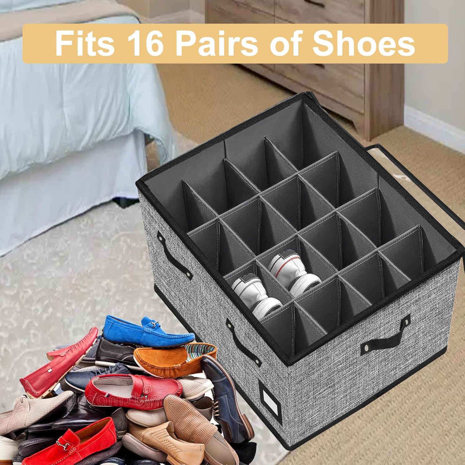 ouruer Organizador de almacenamiento de zapatos para armario, cajas de almacenamiento de zapatos apilables para entrada, organizador plegable para