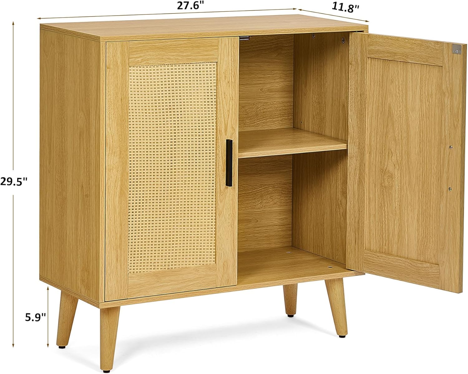 HOMSHO Aparador de ratán con puertas dobles y estantes ajustables, gabinete de almacenamiento de piso bohemio, armario de acento para comedor, sala