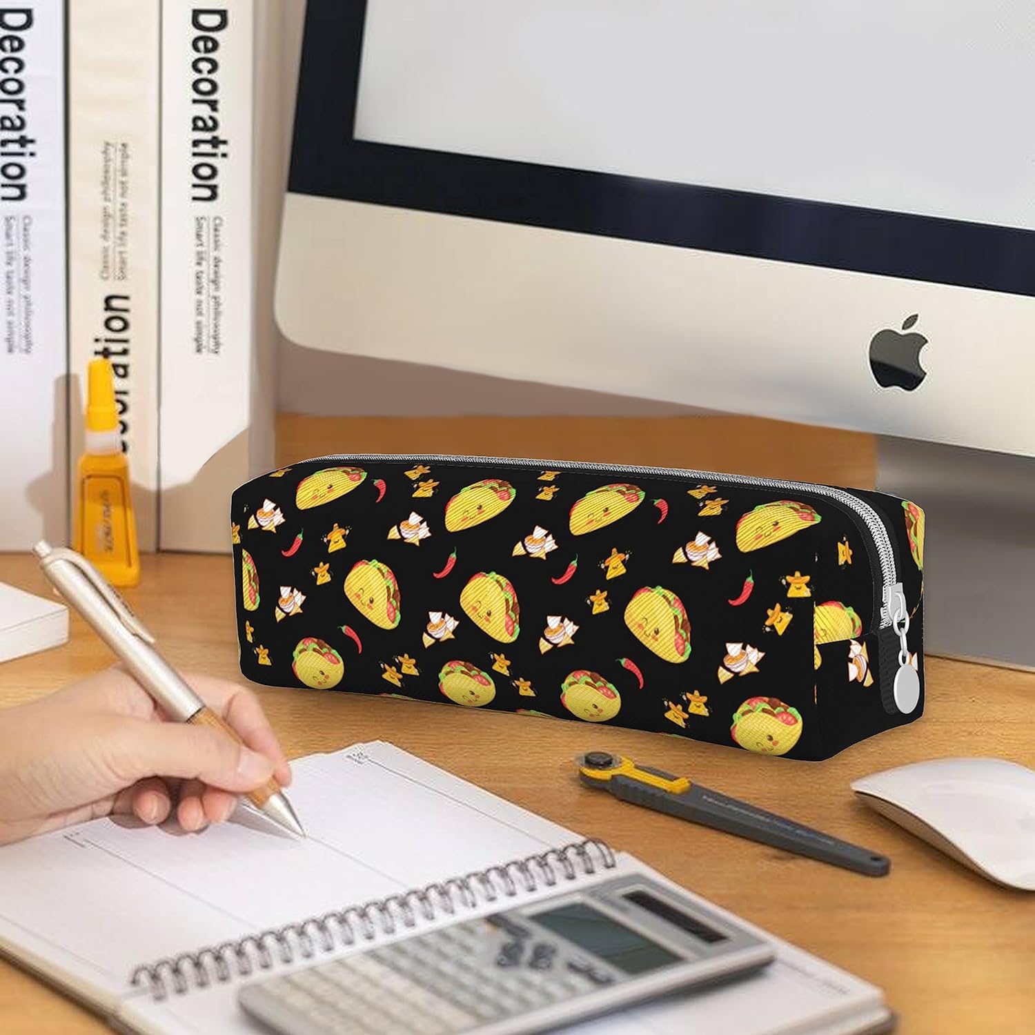 Estuche para lápices de tacos para niños y niñas, estuche de alta capacidad con organizador de cremallera, bolsa de papelería para oficina y