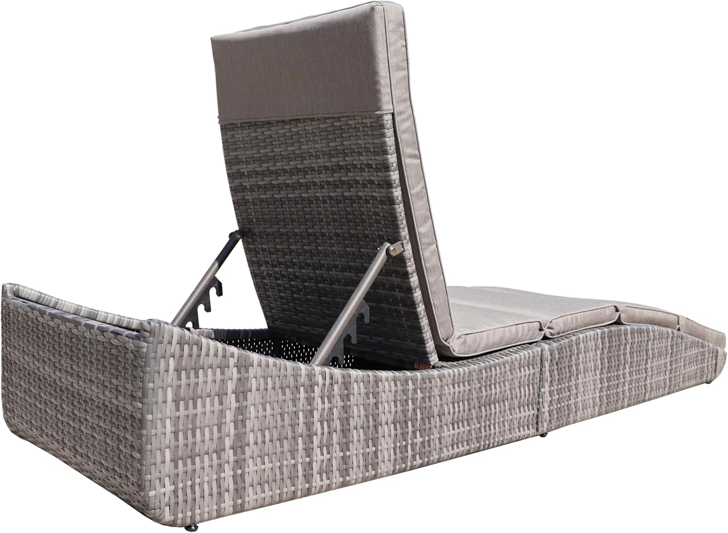 BTEXPERT Tumbona plegable al aire libre para piscina, tumbona plegable de mimbre para el sol, sofá de patio, tumbona reclinable, respaldo acolchado