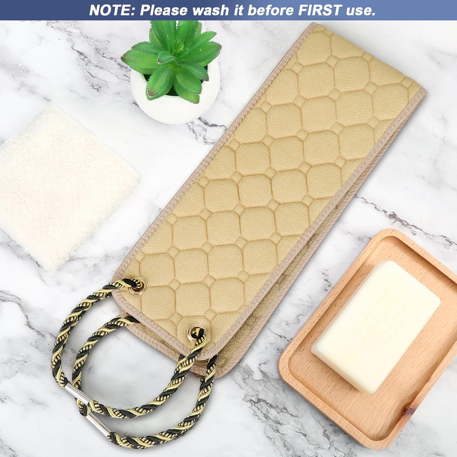 Exfoliante de espalda con asas, toalla exfoliante de espalda de doble cara de 39 pulgadas, toalla de baño exfoliante para uso en la ducha, lavadora