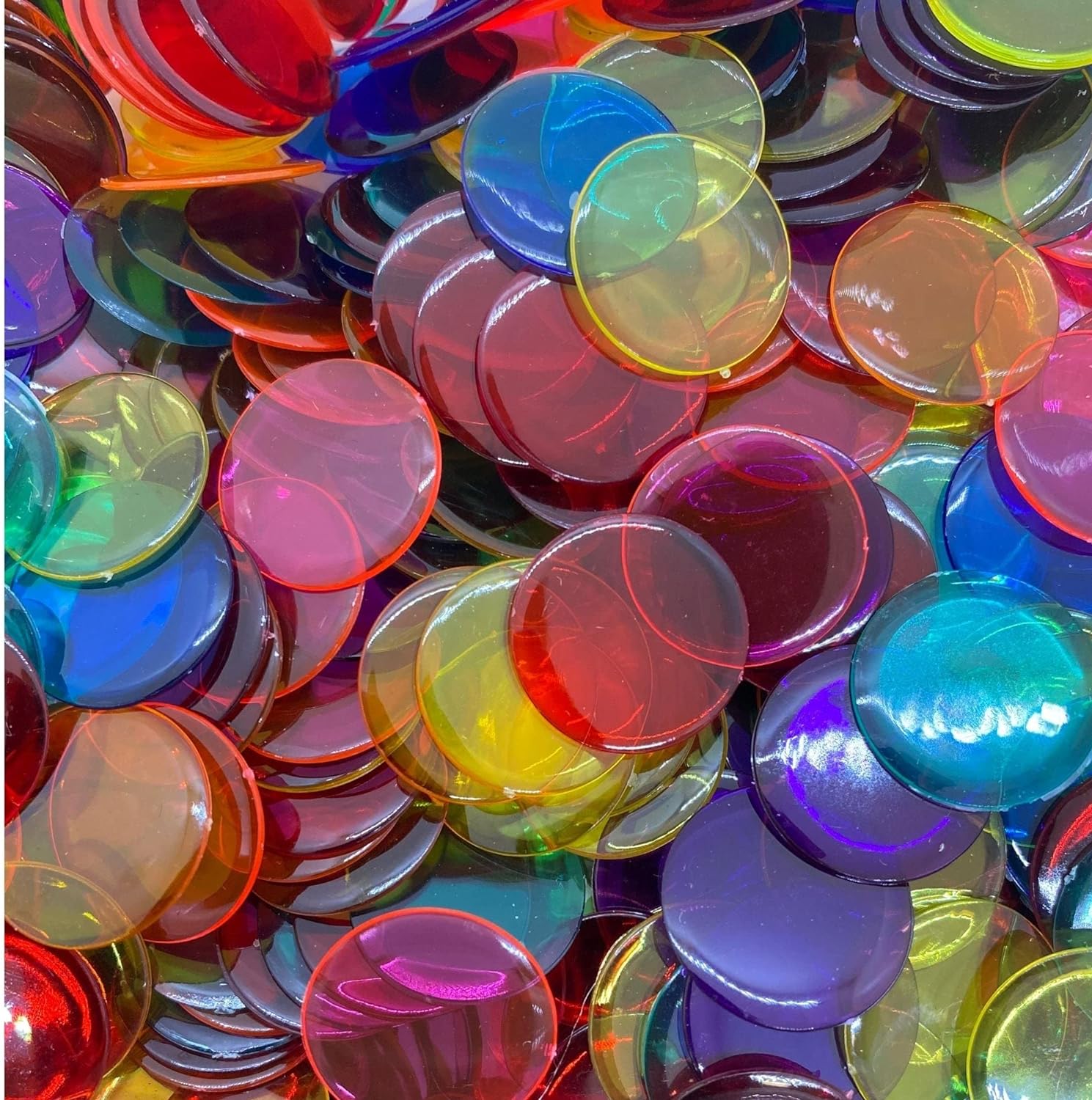 MR CHIPS Fichas de bingo de plástico para juegos de bingo, bolsa de 250 unidades, chips de conteo de colores sólidos y transparentes, azul