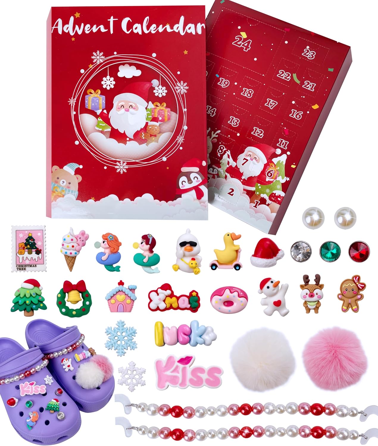 Calendario de cuenta regresiva para zapatos de Navidad de 24 días, regalos de Navidad a granel, calendario de Adviento de Navidad 2023 para niñas,