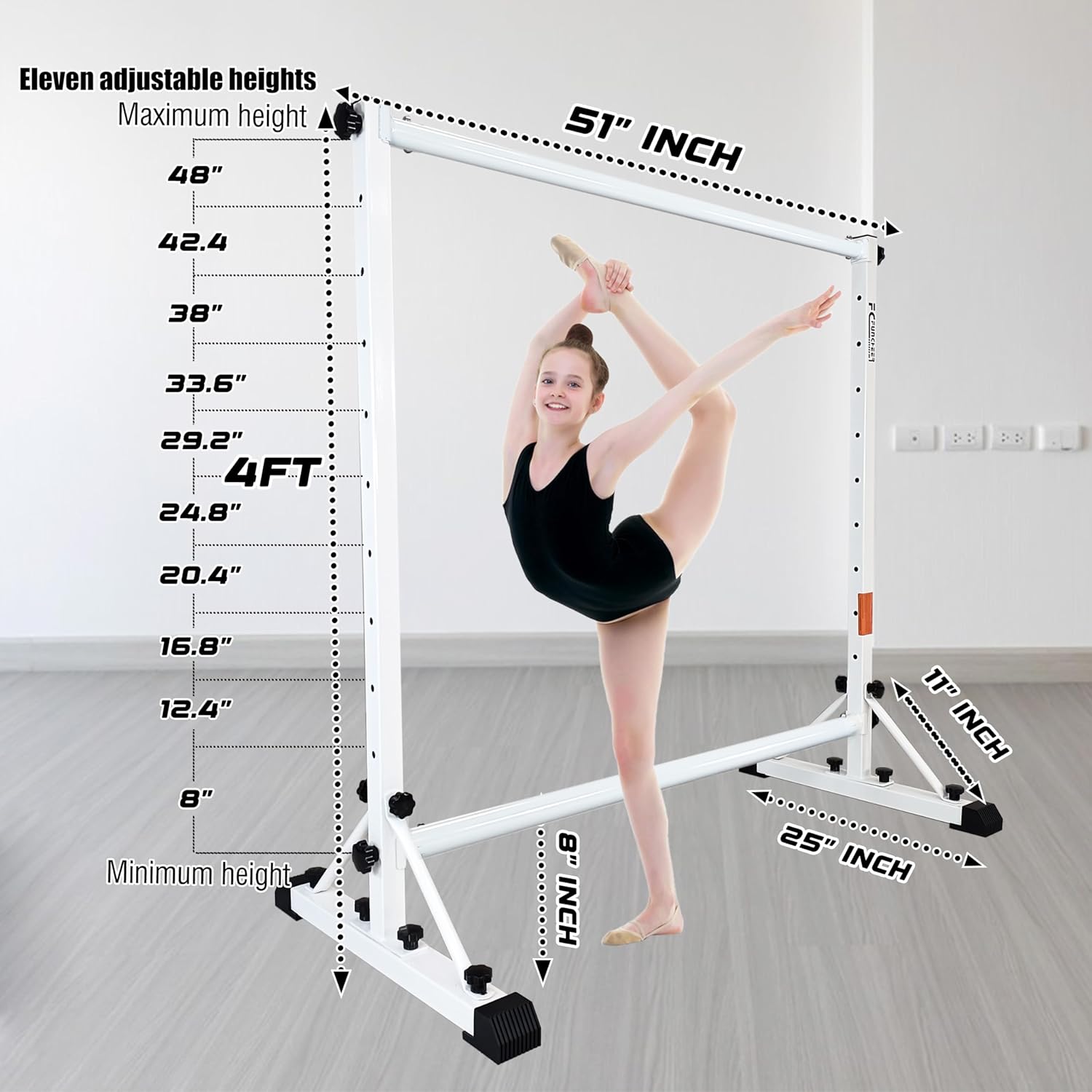 FC FUNCHEER Barra de ballet portátil, altura ajustable, resistente, sin herramientas, barra de baile para estiramiento y ejercicio de equilibrio,