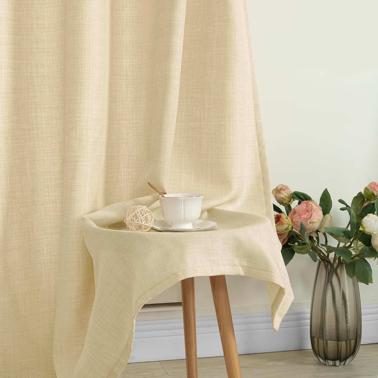 LAMIT Cortinas de lino para dormitorio, cortinas de lino grueso con ojales, filtrantes de luz, cortinas naturales semitransparentes para sala de