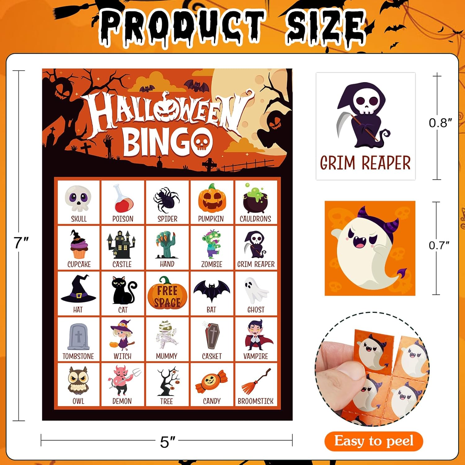 FLYAB Tarjetas de juego de bingo de Halloween para niños y adultos, 26 jugadores, juegos de fiesta de Halloween para niños, tarjetas de bingo de