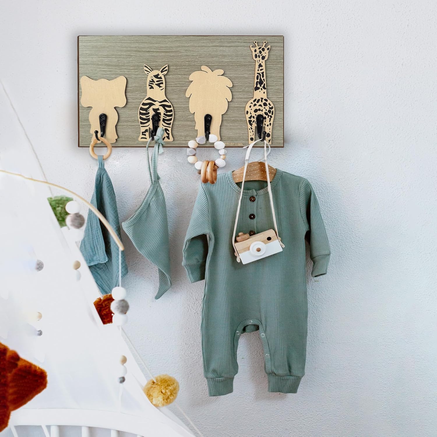 Jirafa Safari – Ganchos de pared de madera para niños, para colgar decoración de dormitorio de bebé, baño (jirafa)