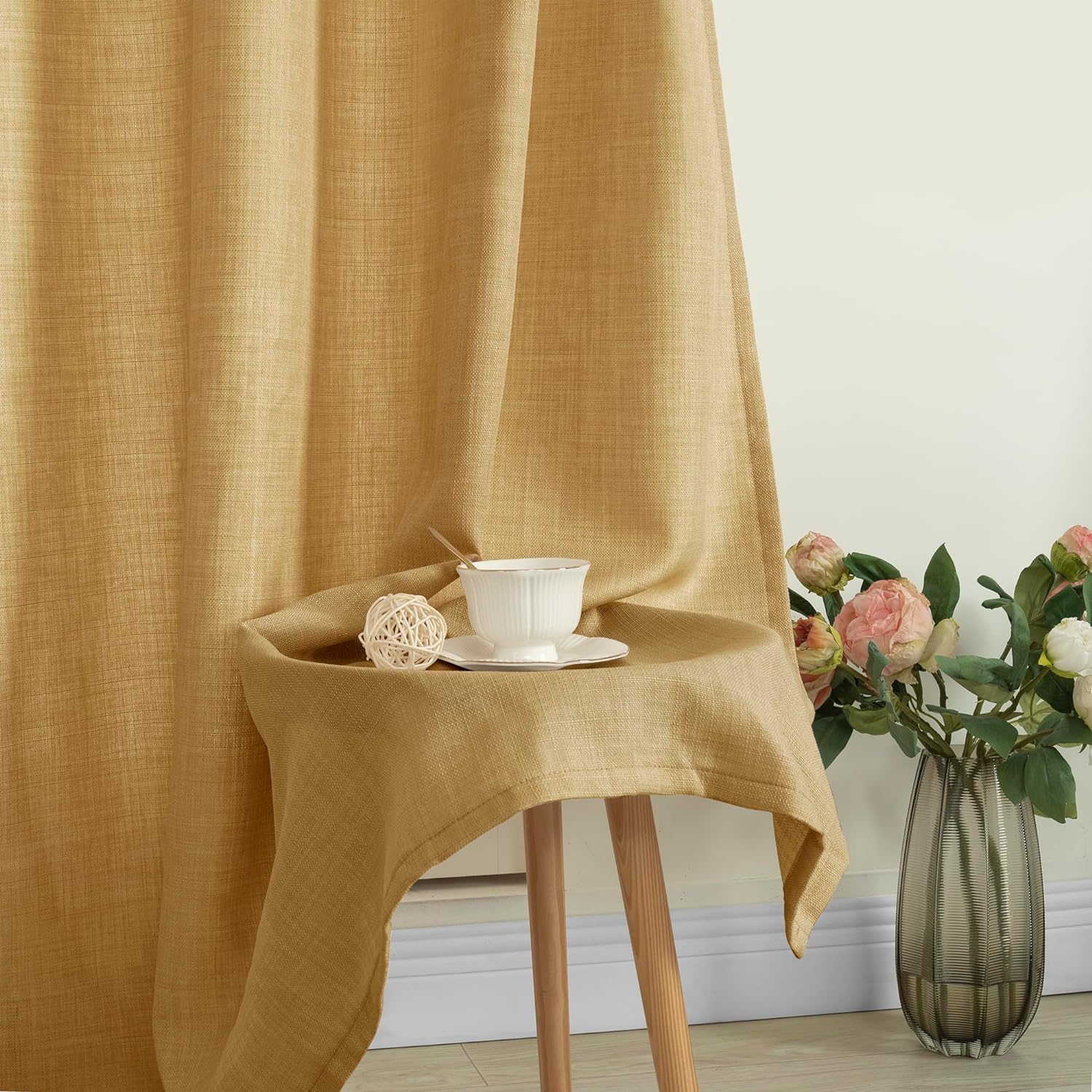 LAMIT Cortinas de lino marrón caramelo para sala de estar, 84 pulgadas, de lino sintético, texturizado, filtrante de luz, paneles de privacidad con