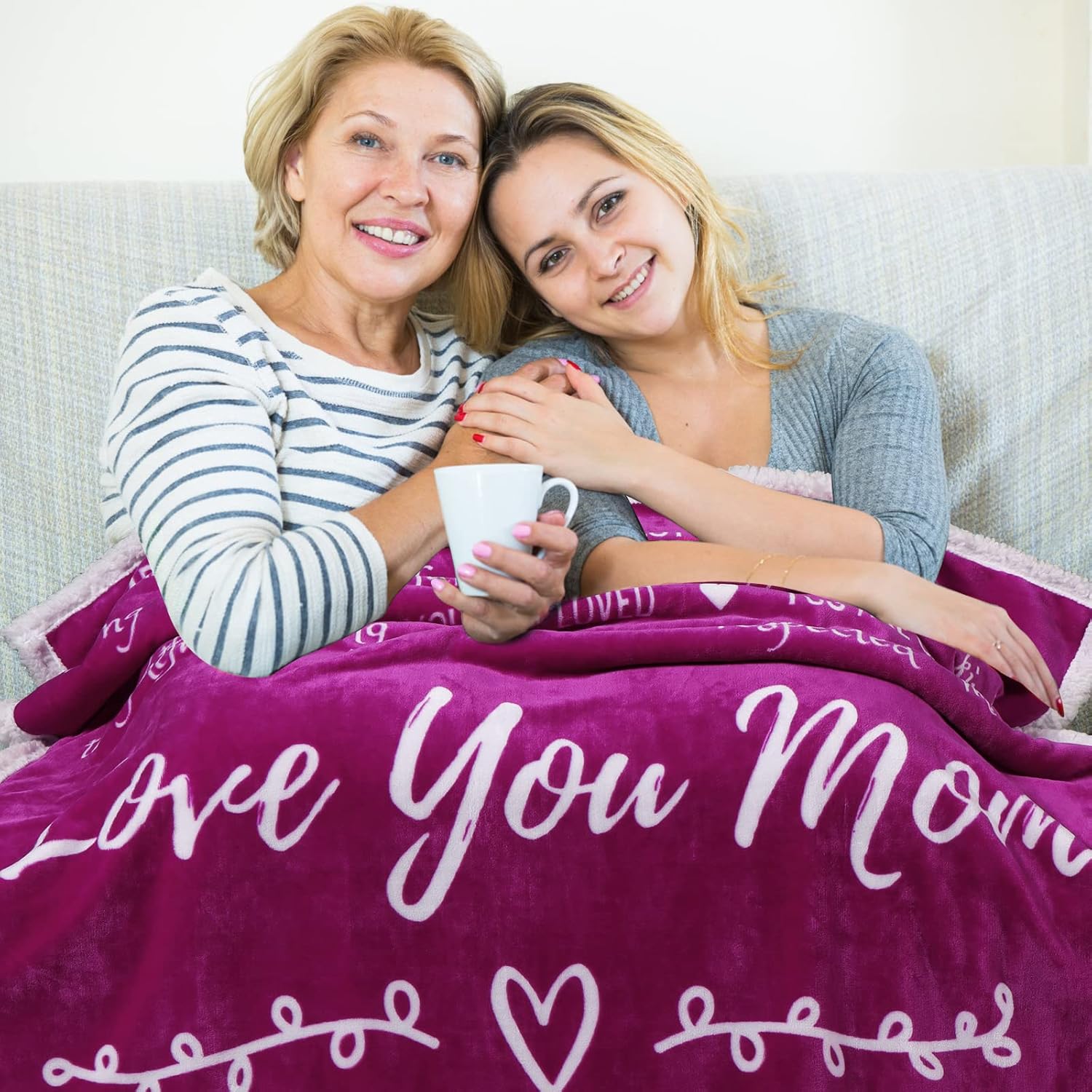FILO ESTILO Regalos para el día de la madre para mamá de hija o hijo, manta para mamá, regalos de cumpleaños con texto en inglés “Love You Mom”,