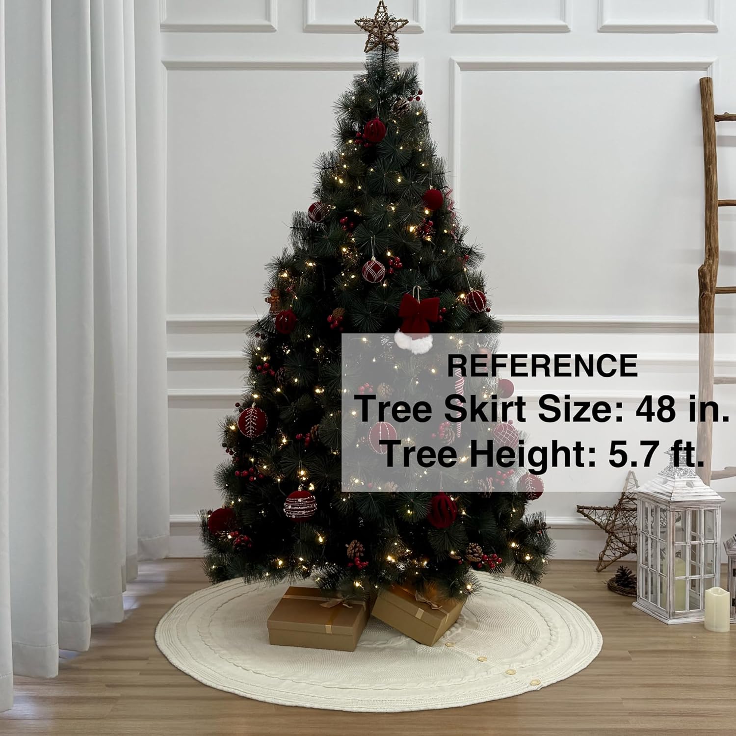 Falda de árbol de Navidad de 48 pulgadas con botones de roble, color blanco crema